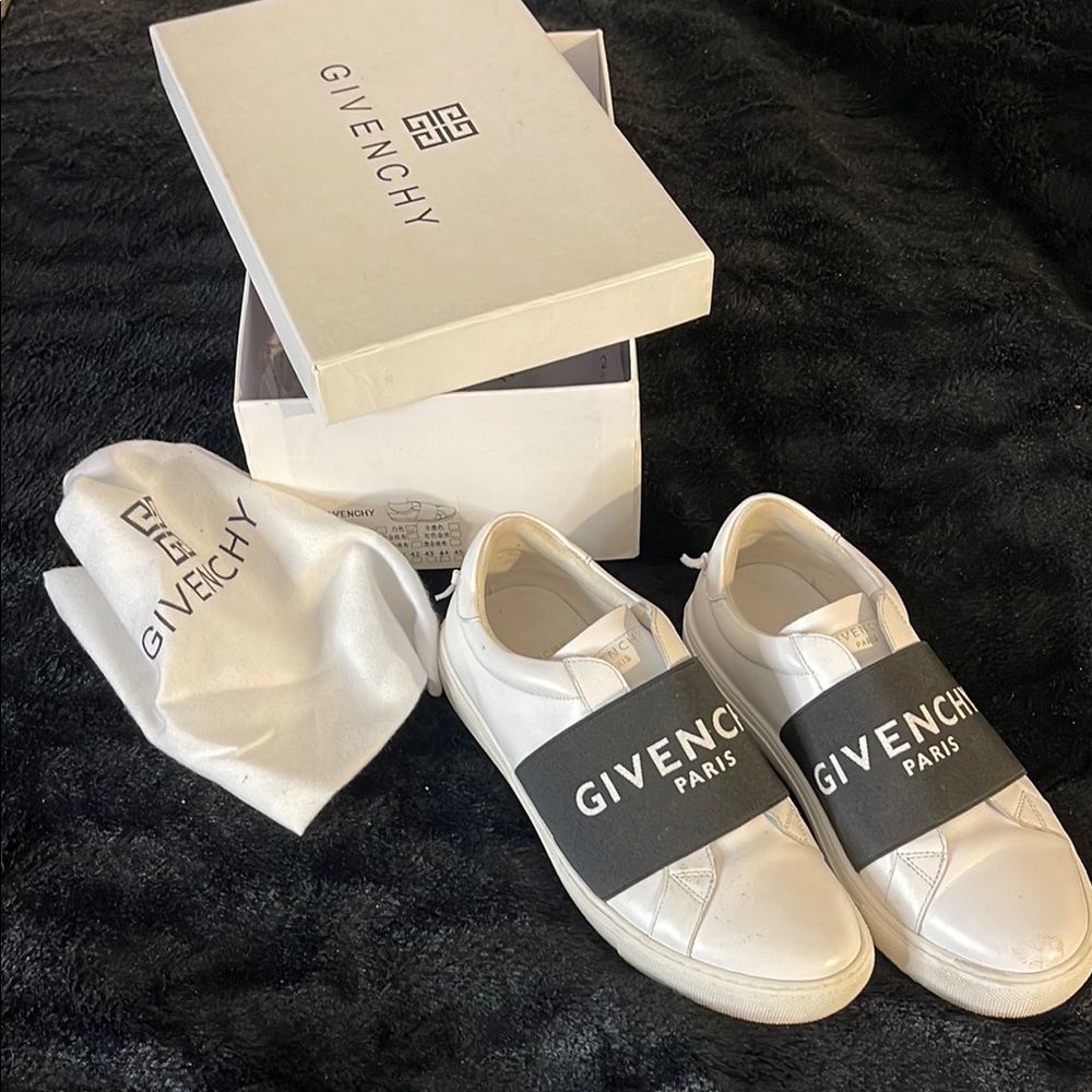 Givenchy White Leather Low-Top Sneakers with Black Branded Strap Slip on